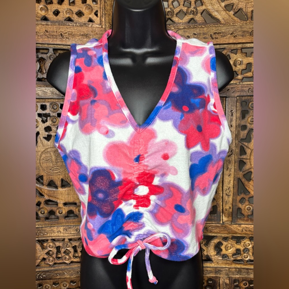 Juicy Couture French Terry Floral Sleeveless Crop Top Womens Size L NWT